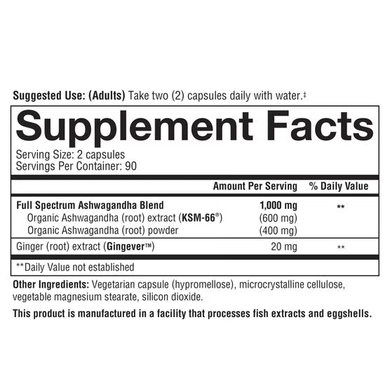 youtheory Ashwagandha 1000 mg, 180 Vegetarian Capsules