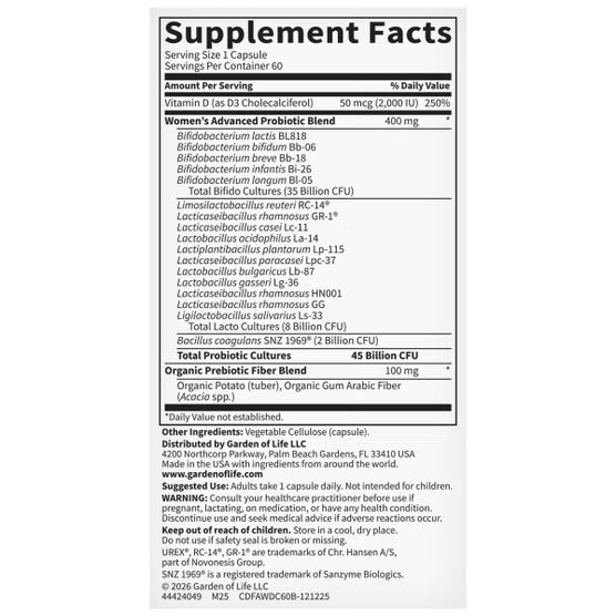 Garden of Life Advanced Women's Daily Care Probiotic, 60 Capsules