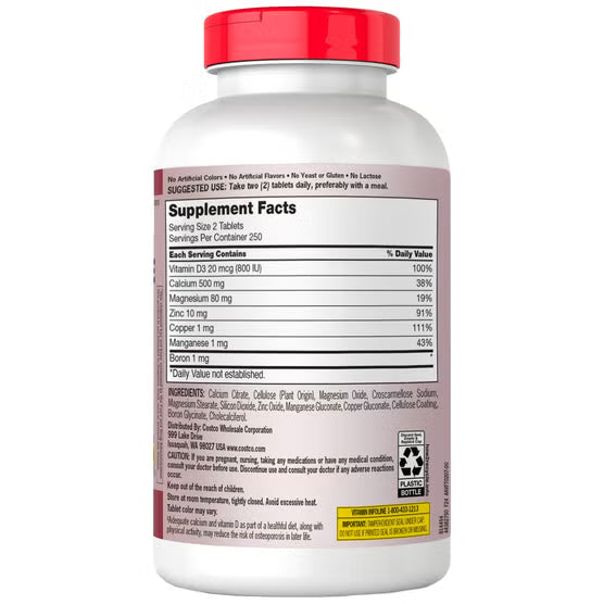 Kirkland Signature Calcium Citrate, Magnesium and Zinc, 500 Tablets