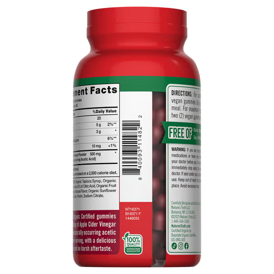 Nature's Truth Organic Apple Cider Vinegar 500 mg., 120 Gummies