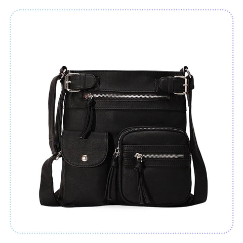 Multi-Pocket Cross Body Bag-Leather မိန်းကလေးဘေးလွယ်
