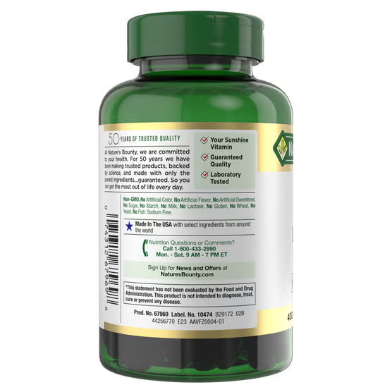 Nature's Bounty Vitamin D3 125 mcg, 400 Softgels