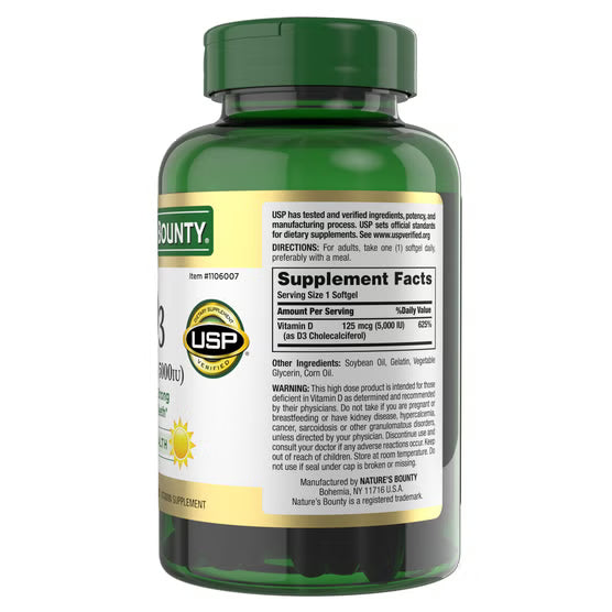 Nature's Bounty Vitamin D3 125 mcg, 400 Softgels
