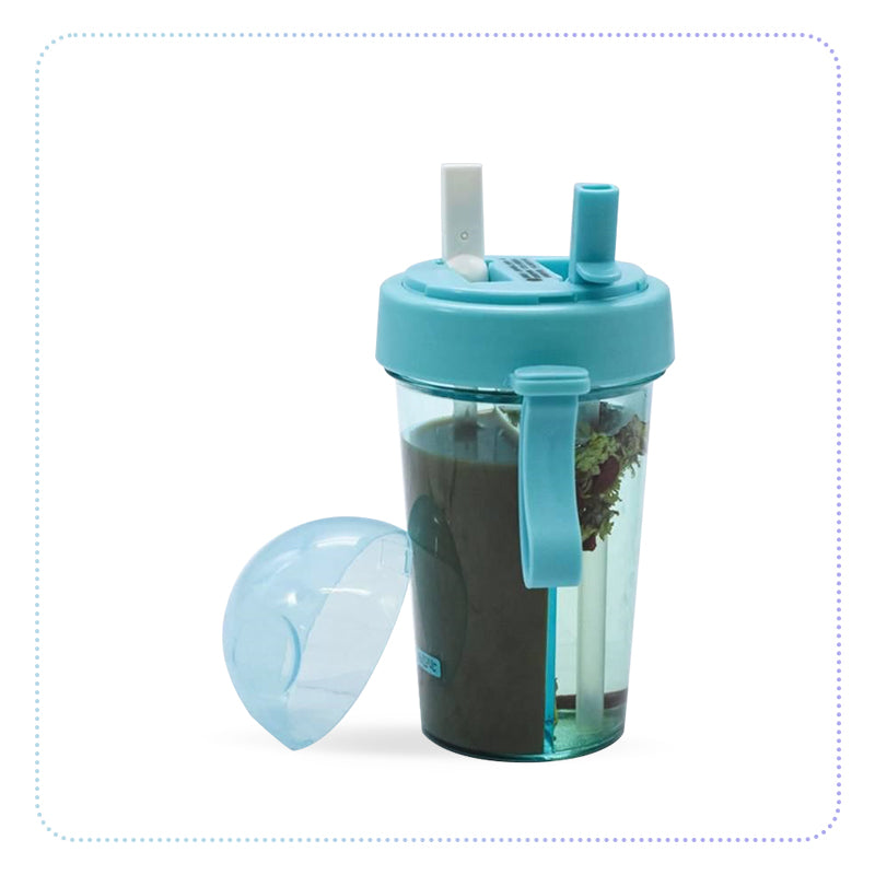 (Fancy) Dual Straw Plastic Bottle-2 ကန့်ခွဲ အိတ်ဆောင်ရေဘူး