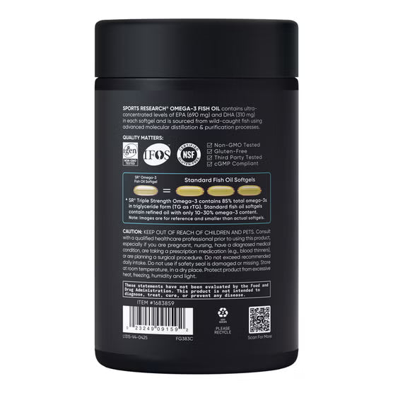 Sports Research Triple Strength Omega-3 Fish Oil, 150 Fish Softgels