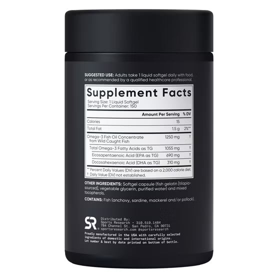 Sports Research Triple Strength Omega-3 Fish Oil, 150 Fish Softgels