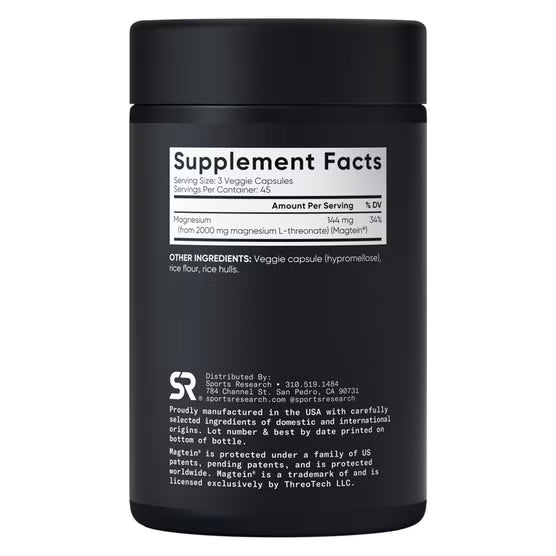 Sports Research Magtein Magnesium L-Threonate, 2000 mg, 135 Veggie Capsules