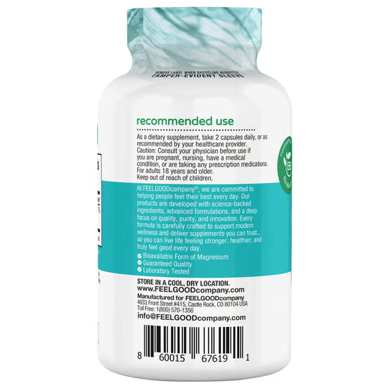 FEELGOOD Magnesium Glycinate, 180 Vegan Capsules