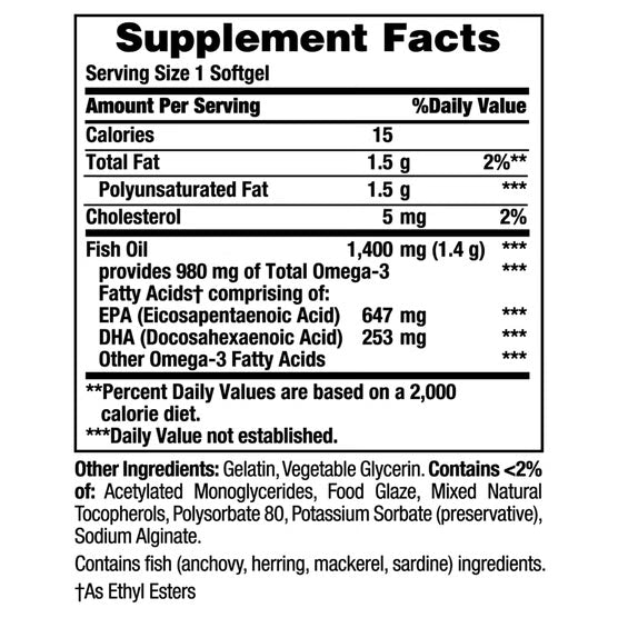 Nature's Bounty Fish Oil 1400 mg, 130 Coated Softgels