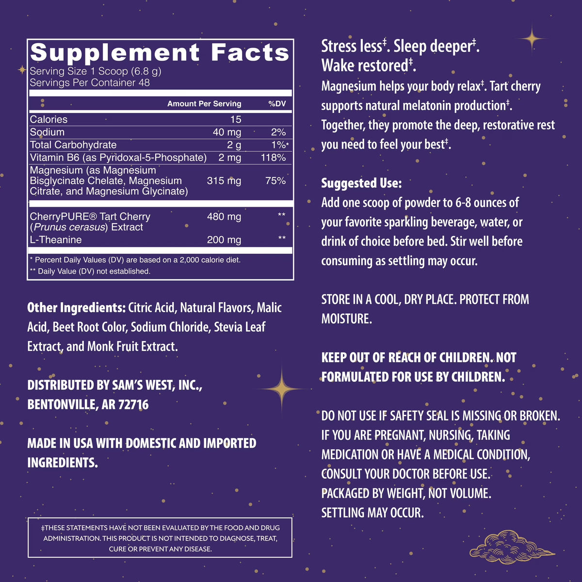 Member's Mark L-Theanine & Tart Cherry Magnesium Sleep Powder Supplement
