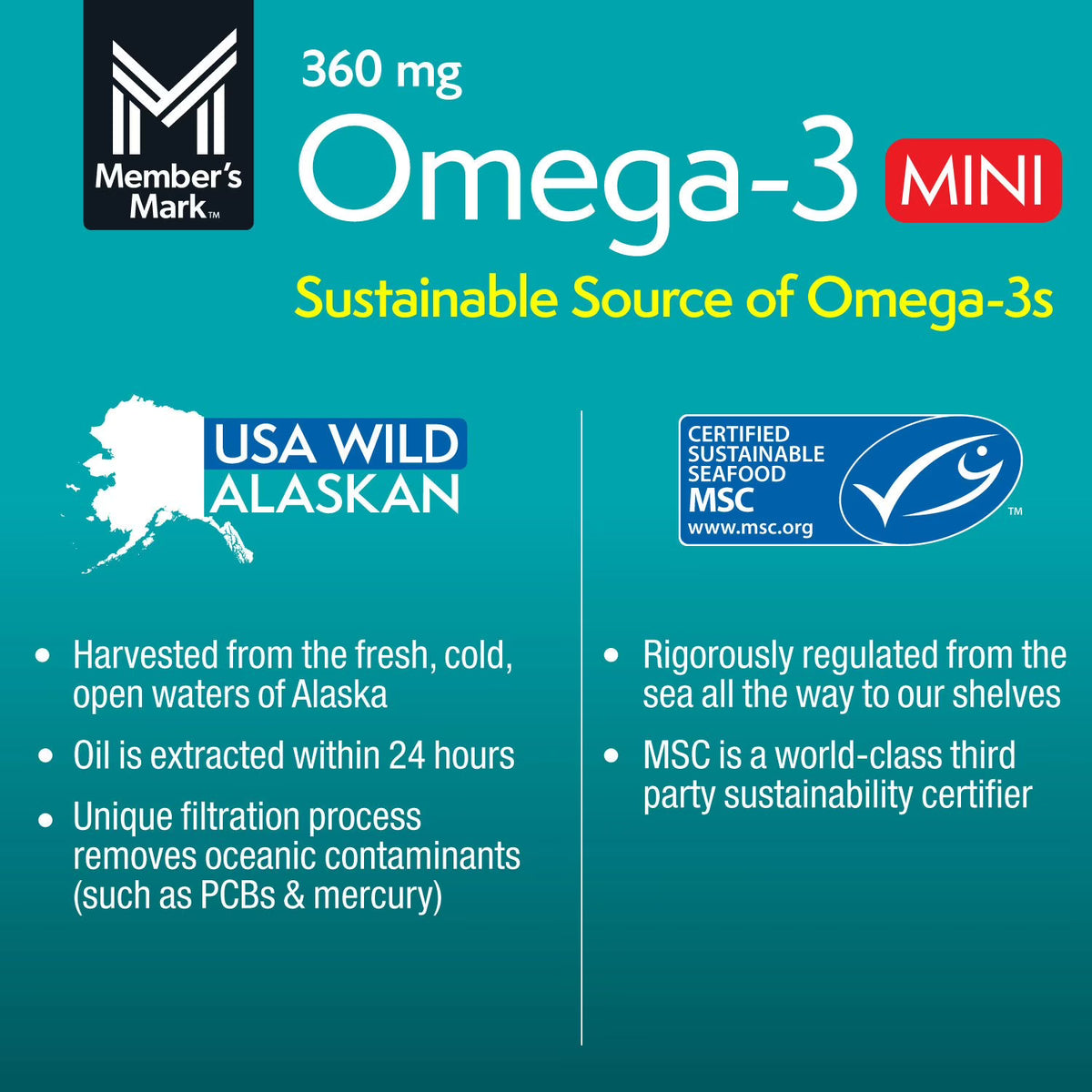 Member's Mark 360mg Omega-3 from Fish Oil MINI Softgels, 300 ct.