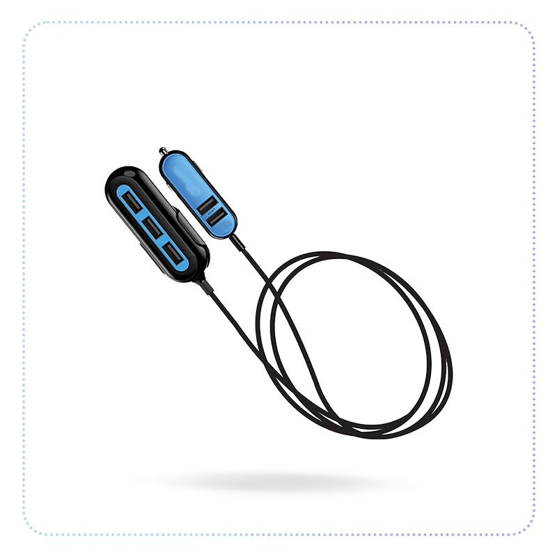 Car Charger With 5 USB Ports-ကားတွင်းသုံး USB 5 ပေါက်ပါအားသွင်းကြိုး