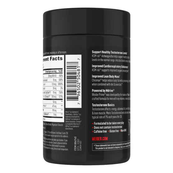 Weider Prime Testosterone Support, 120 Capsules