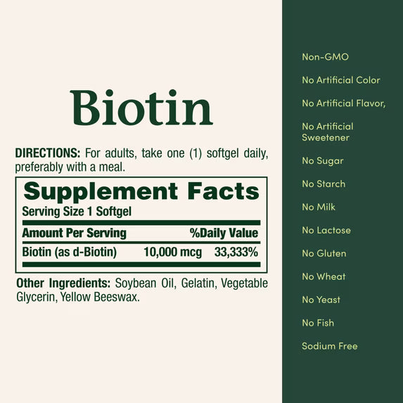 Nature's Bounty Biotin Supplement, 10000mcg, 120 Rapid Release Softgels