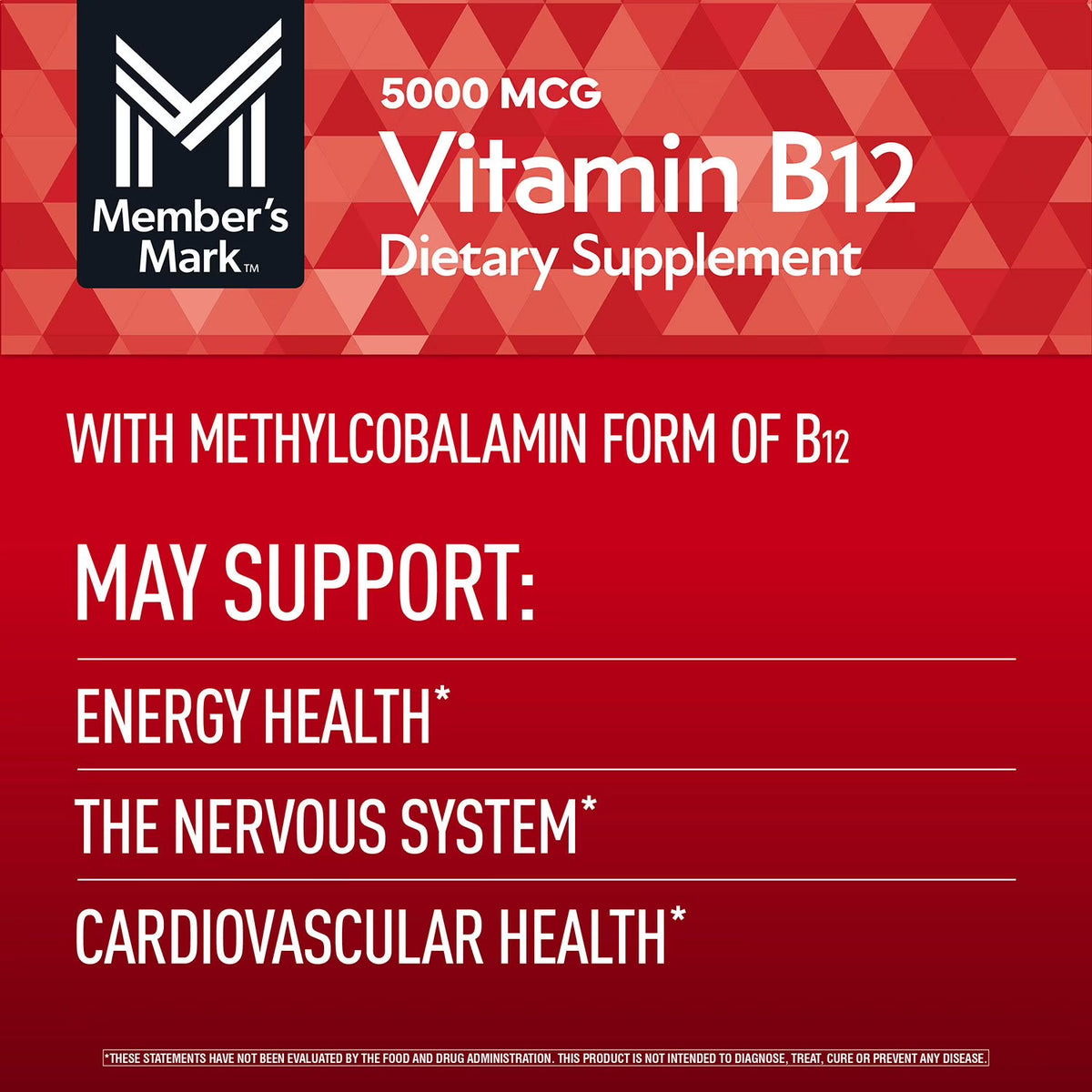Member's Mark Vitamin B12 Quick Dissolve Tablets, 5000 mcg, Cherry, 300 ct.