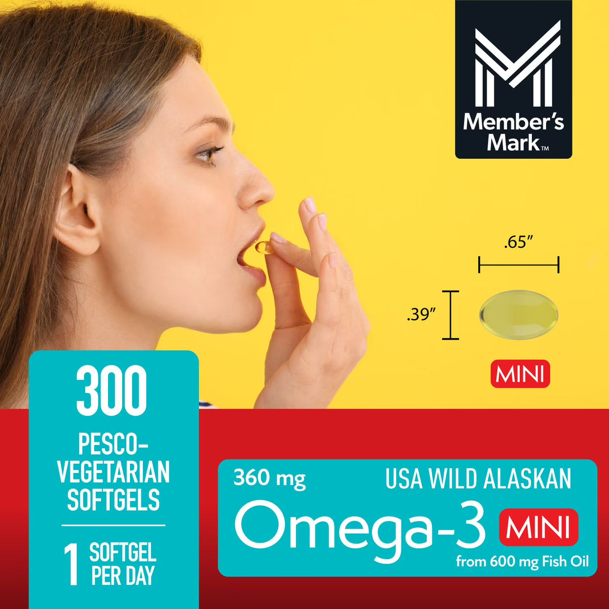 Member's Mark 360mg Omega-3 from Fish Oil MINI Softgels, 300 ct.