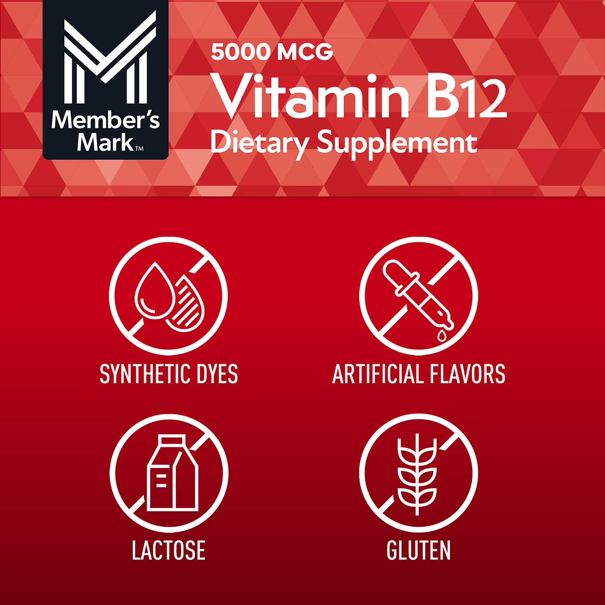 Member's Mark Vitamin B12 Quick Dissolve Tablets, 5000 mcg, Cherry, 300 ct.
