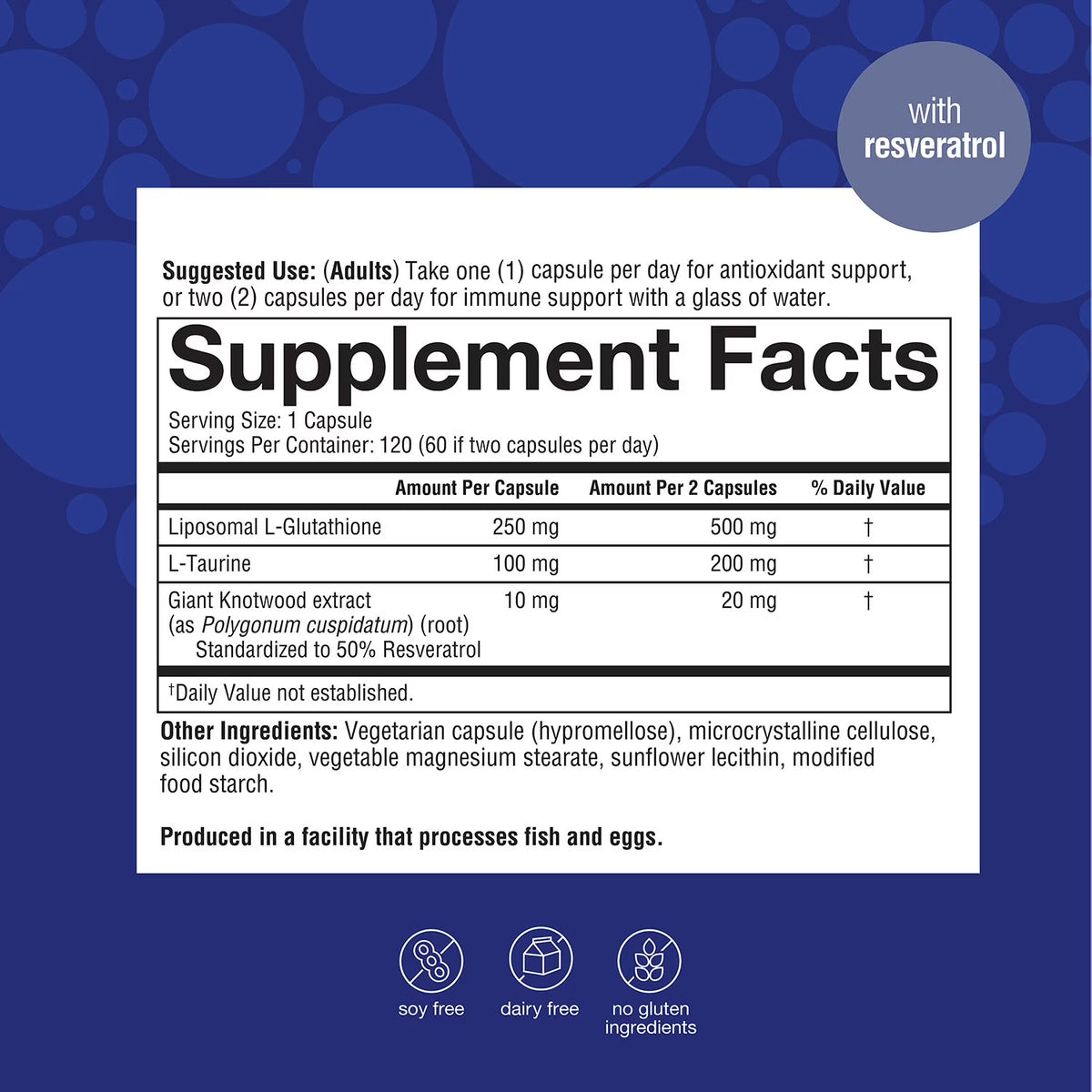 Youtheory Liposomal Glutathione+ with Resveratrol Capsules, 120 ct.