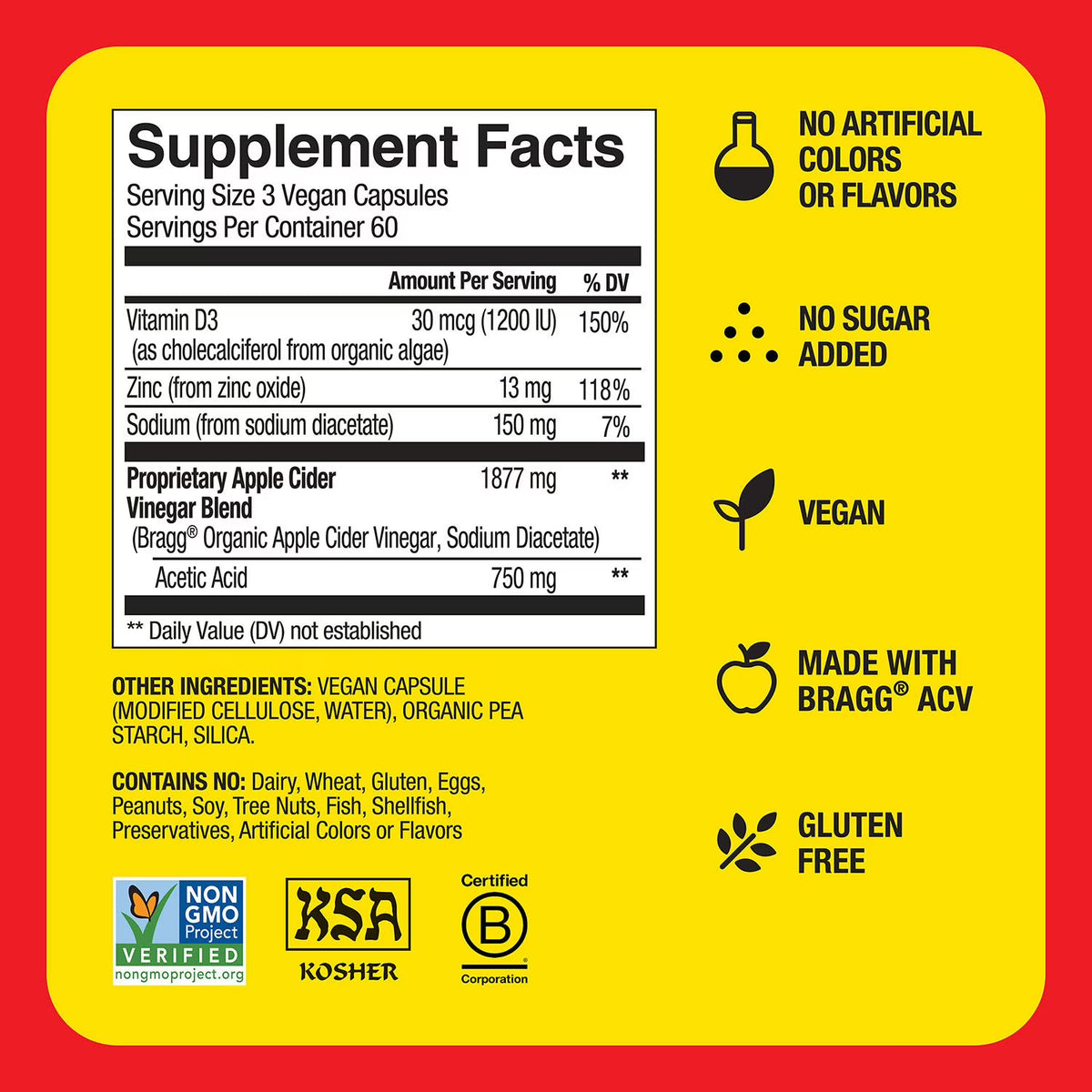 Bragg Apple Cider Vinegar Supplement Capsules, 180 ct.