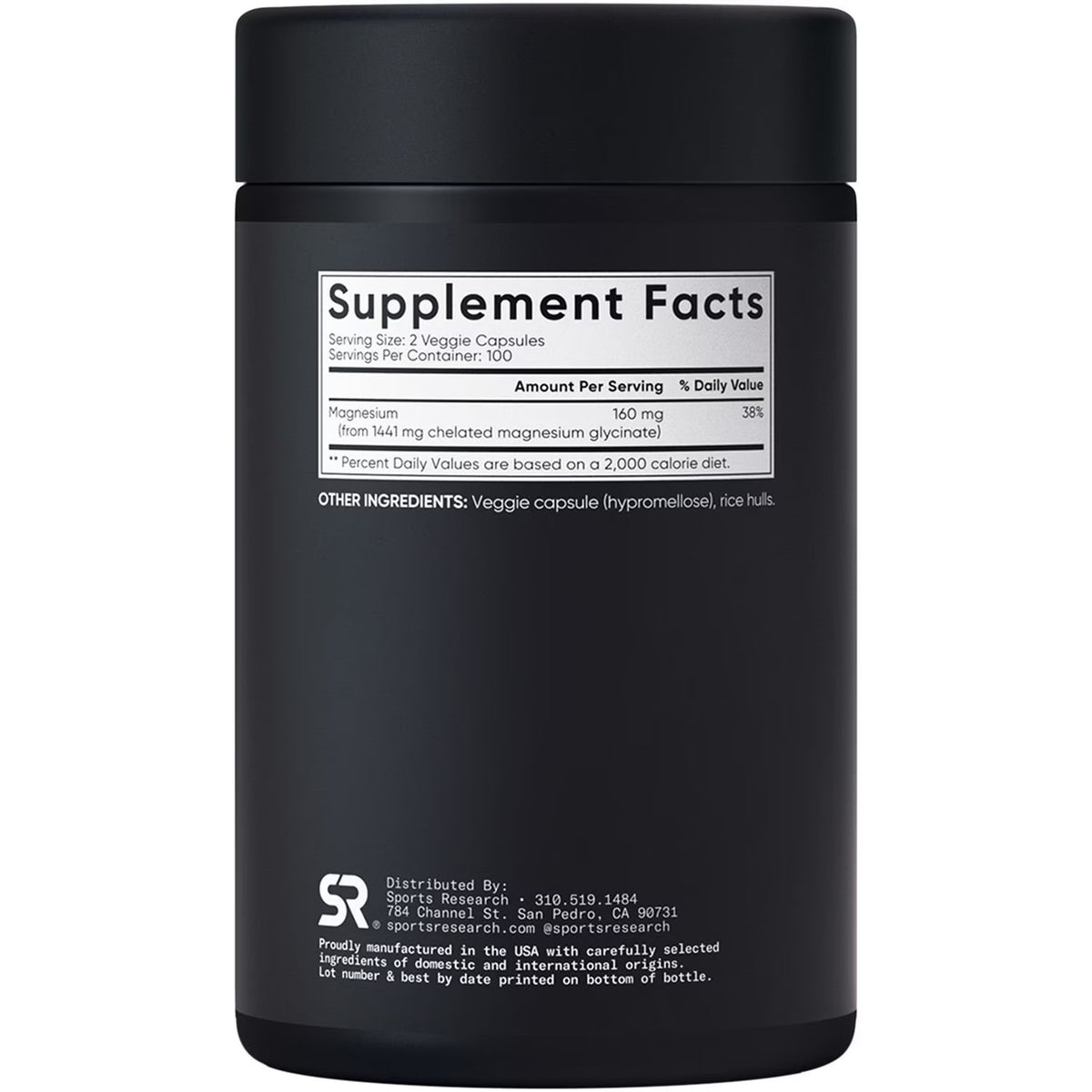Sports Research Chelated Magnesium Glycinate 160mg, 200 Veggie Capsules