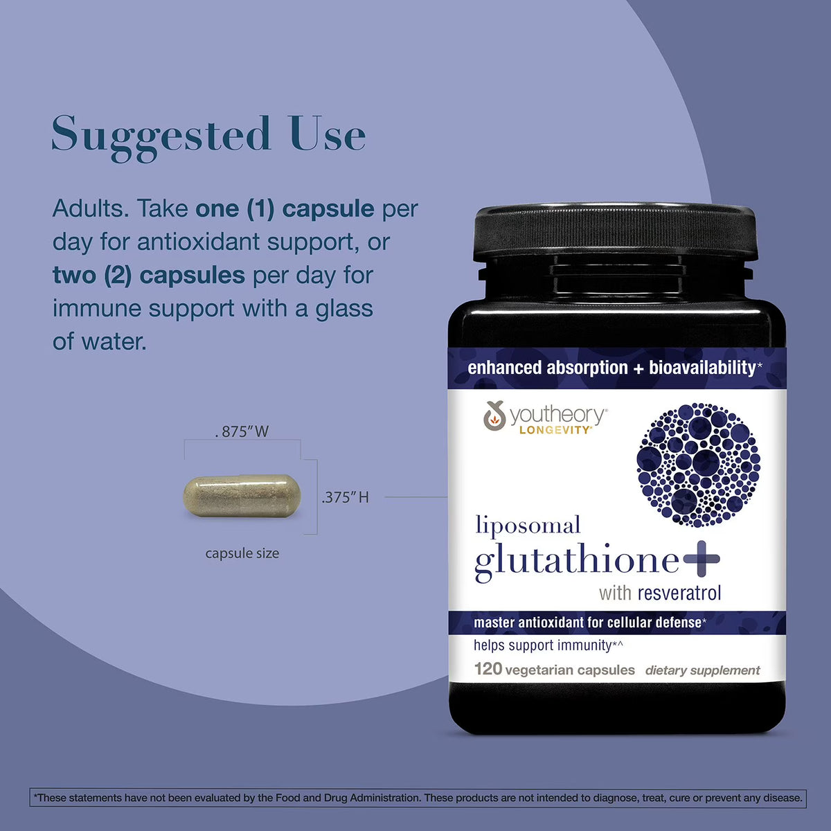 Youtheory Liposomal Glutathione+ with Resveratrol Capsules, 120 ct.