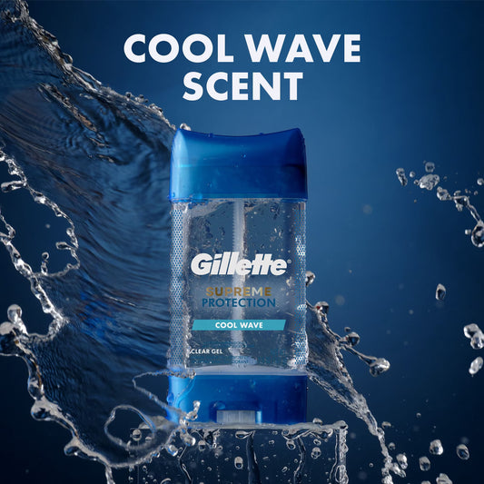 Gillette Supreme Maximum Strength Protection Men's Deodorant Clear Gel Antiperspirant, Cool Wave, 3.8 oz., 1-Pack