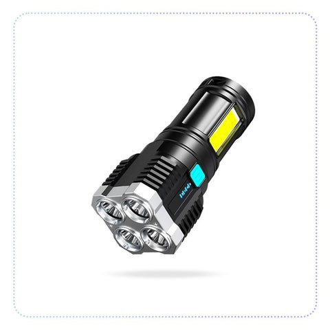 Super Bright 4 Core Outdoor Rechargeable Multifunction Led Spotlight P1000 Long Range Battery Display COB Light-4 လုံးလင်း အားပြင်း ဓာတ်မီး