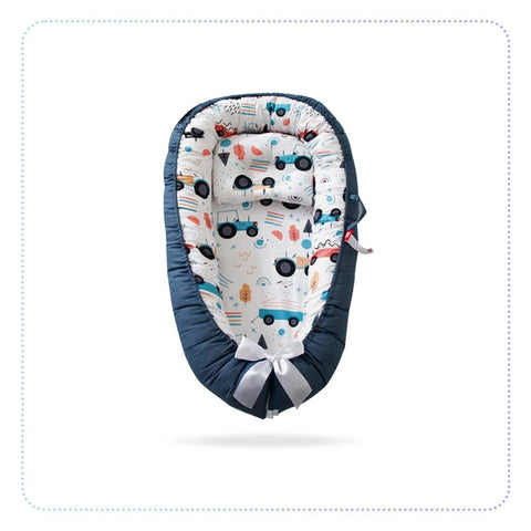 Little Archer & Co.™ Newborn Baby Nest - Easy to Move, Co-Sleeping, Breathable and Soft, 100% Cotton and Eco-Friendly (Grey and White)-မွေးကင်းစအိပ် ဘေးထိန်းမွေ့ရာ